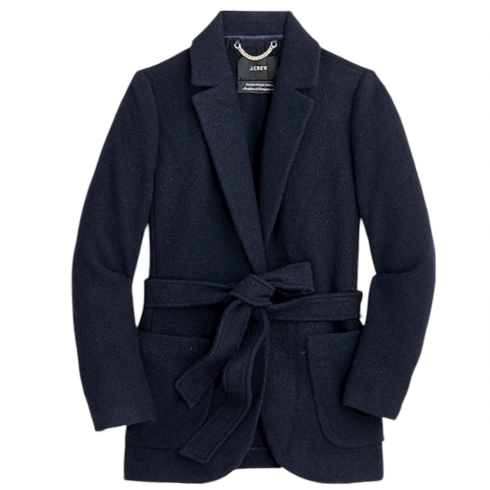J Crew Wrap Belt Blazer Jacket Coat in Black Italian Blanket Wool with Pockets - Picture 13 of 14